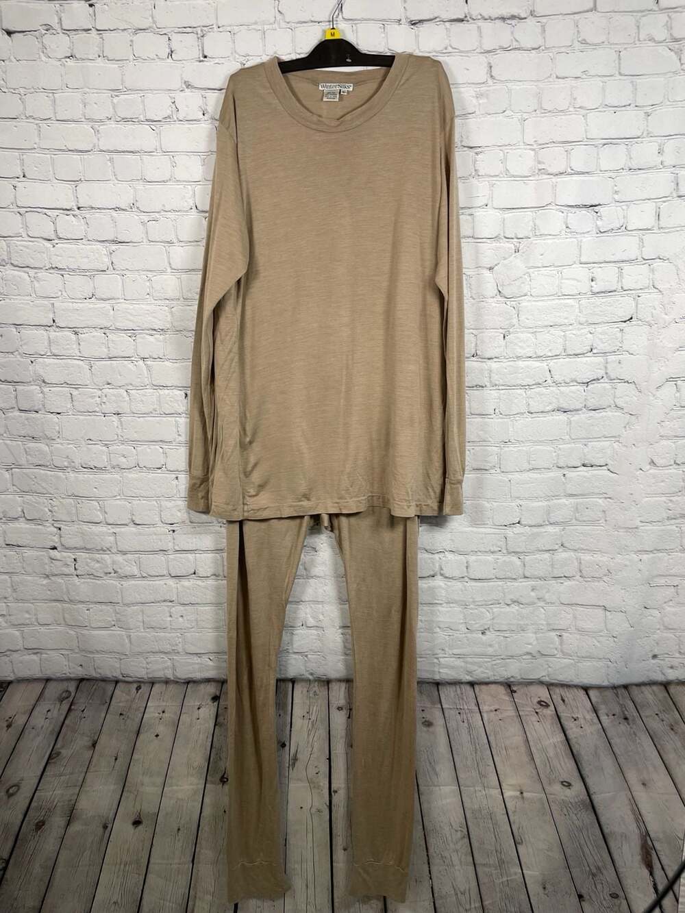 Men’s WinterSilks Silk Cashmere Thermal Base Layer Set Top & Bottoms Tan XL